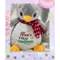 Personalised Embroidered First Christmas Penguin Teddy Bear