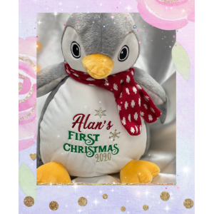 Personalised Embroidered First Christmas Penguin Teddy Bear