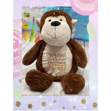 Personalised Embroidered Brown Plush Monkey Teddy